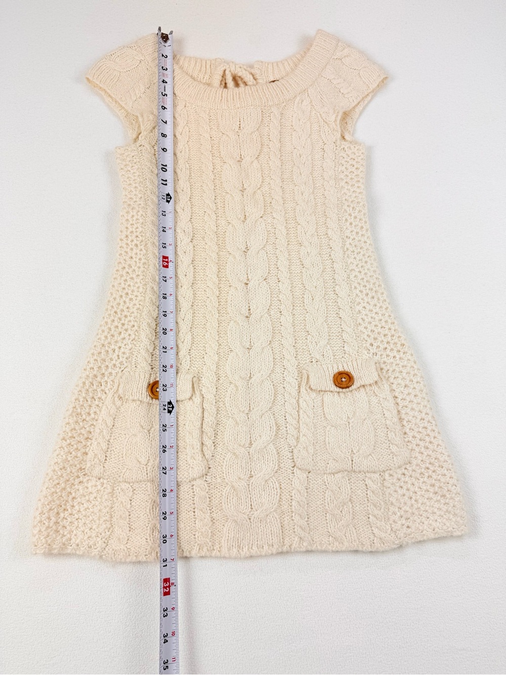 Cream Cable Knit Sweater Dress Y2K Cottagecore Wool Blend Cozy Boho Mini Dress - Picture 3 of 6